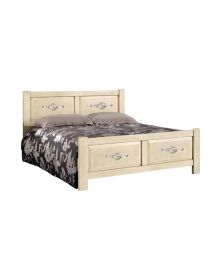 Letto dritto matrimoniale legno shabby legno avorio anticato decori 173x209x107