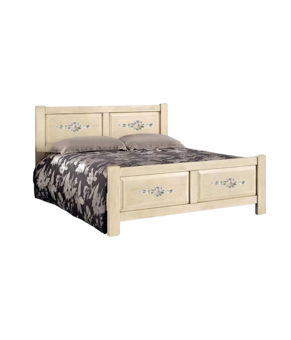 Letto dritto matrimoniale legno shabby legno avorio anticato decori 173x209x107