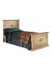 MOBILI 2G - LETTO  DRITTO SINGOLO AVORIO ANTICO FILO AZZURRO IN LEGNO