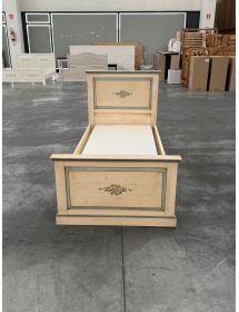 MOBILI 2G - LETTO  DRITTO SINGOLO AVORIO ANTICO FILO AZZURRO IN LEGNO