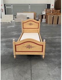 MOBILI 2G - LETTO SAGOMATO SINGOLO AVORIO ANTICO FILO ROSSO IN LEGNO