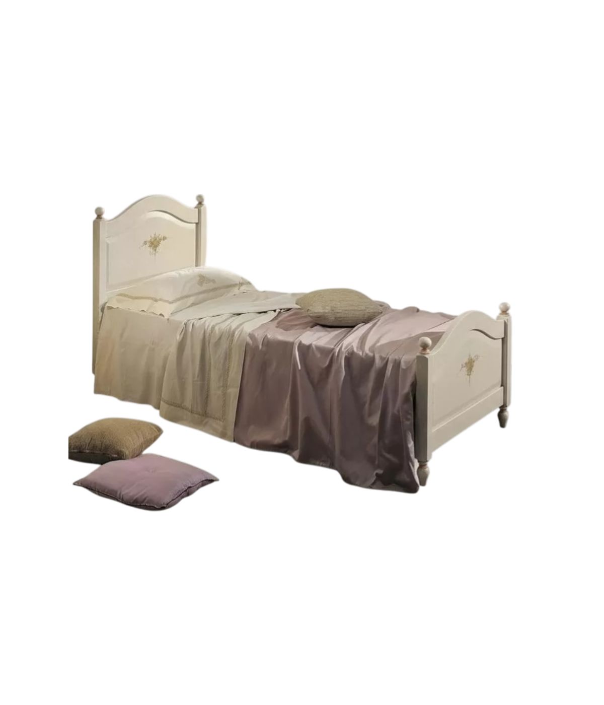 MOBILI 2G - LETTO SAGOMATO SINGOLO  BIANCO FILO ROSA IN LEGNO