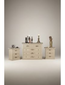 Gruppo cassettiera 2 comodini shabby legno avorio anticato