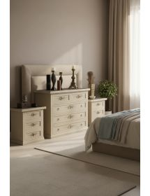 Gruppo cassettiera 2 comodini shabby legno avorio anticato
