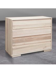 Cassettiera 4 cassetti ammortizzati legno massello grezzo 128x53x100