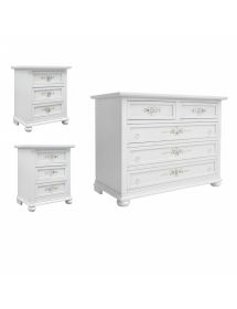 GRUPPO COMO' 2 COMODINI ARTE POVERA LEGNO BIANCO CON DECORI