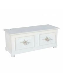 Cassapanca in legno shabby bianco con decoro 116,5X40,5X46