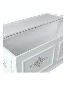 Cassapanca in legno shabby bianco con decoro 116,5X40,5X46