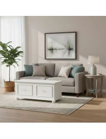 Cassapanca in legno shabby bianco con decoro 116,5X40,5X46