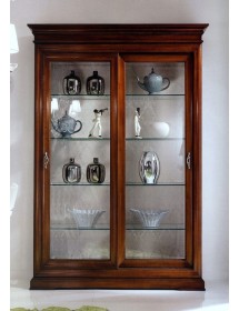 MOBILI 2G - VETRINA 2 PORTE SCORREVOLI IN LEGNO TINTA NOCE L.145 x P.50 H.215