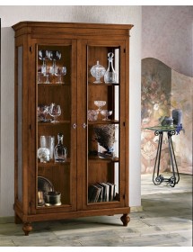 MOBILI 2G - VETRINA 2 PORTE IN LEGNO TINTA NOCE L.111 x P.42 H.192 (1511) vista frontale