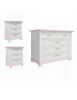 Gruppo cassettiera 2 comodini legno bianco filo rosa decori