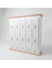 Armadio shabby 5 porte legno bianco filo rosa decori 254X61X240