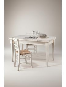 Set tavolo rettangolare shabby bianco anticato 100x70 120x80 140x80 160x85 allungabile con 4/6 sedie seduta paglia
