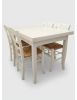 Set tavolo rettangolare shabby bianco anticato 120x80 130x85 140x80 160x85 allungabile con 4/6 sedie seduta paglia