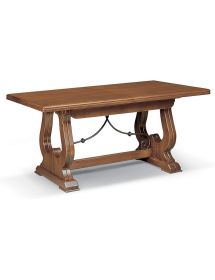 MOBILI 2G - TAVOLO FRATINO CON FERRO ALLUNGABILE IN LEGNO ARTE POVERA NOCE SCURO 180x85 vista laterale