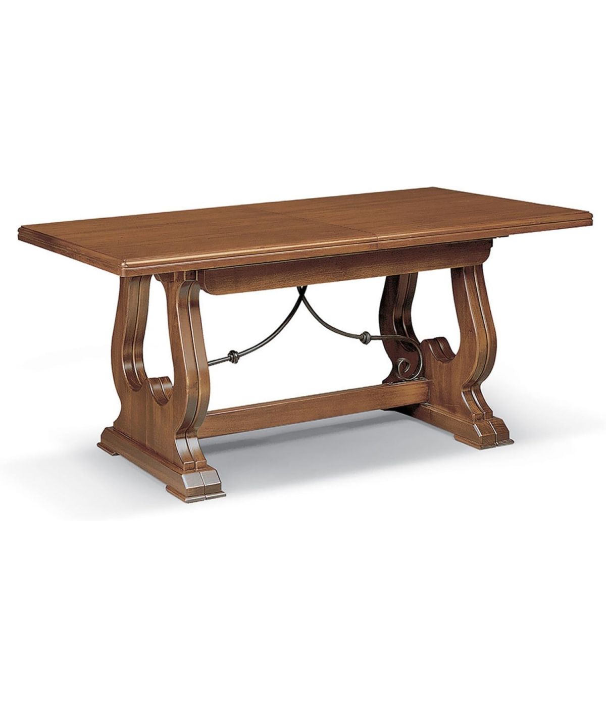 MOBILI 2G - TAVOLO FRATINO CON FERRO ALLUNGABILE IN LEGNO ARTE POVERA NOCE SCURO 180x85 vista laterale
