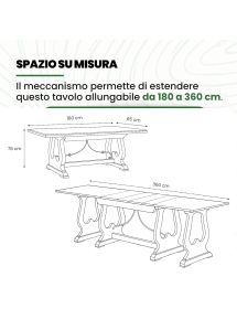 TAVOLO FRATINO CON FERRO ALLUNGABILE IN LEGNO ARTE POVERA NOCE SCUR...