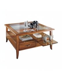 Tavolino quadrato classico 2 cassetti 2 tiretti legno noce bassano 90X90x48