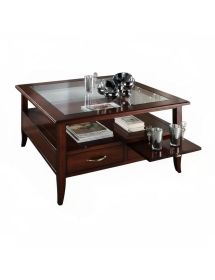 Tavolino quadrato classico 2 cassetti 2 tiretti legno noce  90X90x48