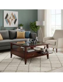 Tavolino quadrato classico 2 cassetti 2 tiretti legno noce  90X90x48