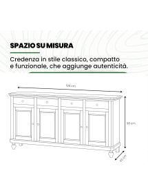 MADIA CREDENZA IN LEGNO NAPOLETANA 4 ANTE TINTA NOCE 196x43x98 (510)