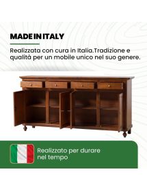 MADIA CREDENZA IN LEGNO NAPOLETANA 4 ANTE TINTA NOCE 196x43x98 (510)