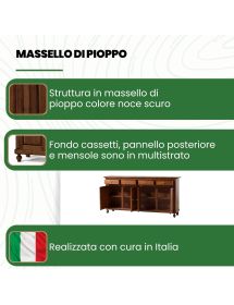 MADIA CREDENZA IN LEGNO NAPOLETANA 4 ANTE TINTA NOCE 196x43x98 (510)