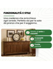 MADIA CREDENZA IN LEGNO NAPOLETANA 4 ANTE TINTA NOCE 196x43x98 (510)