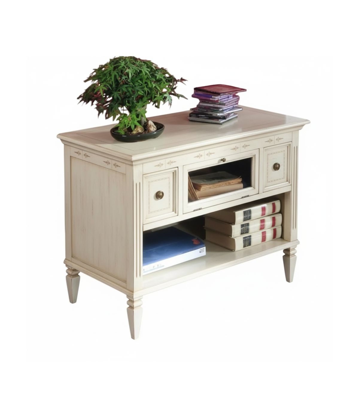 PORTA TV CLASSICO IN LEGNO 2 CASSETTI 1 RIBALTA VARI COLORI L.100 P.51 H.75