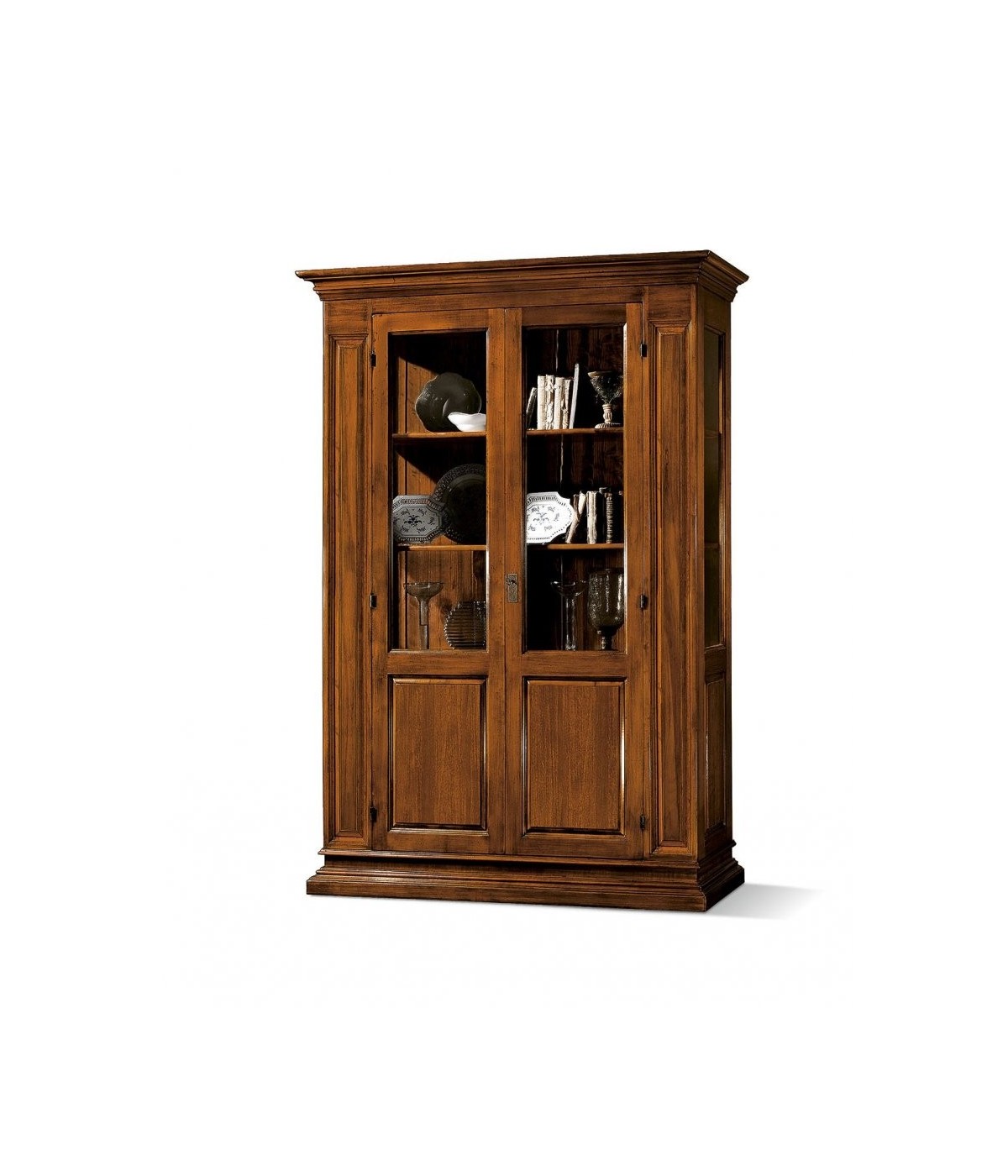 MOBILI 2G - VETRINA 2 PORTE IN LEGNO TINTA NOCE L.155 x P.48 H.215