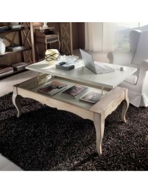 TAVOLINO PIANO RIALZABILE LEGNO SHABBY BIANCO INVECCHIATO 130X70x48