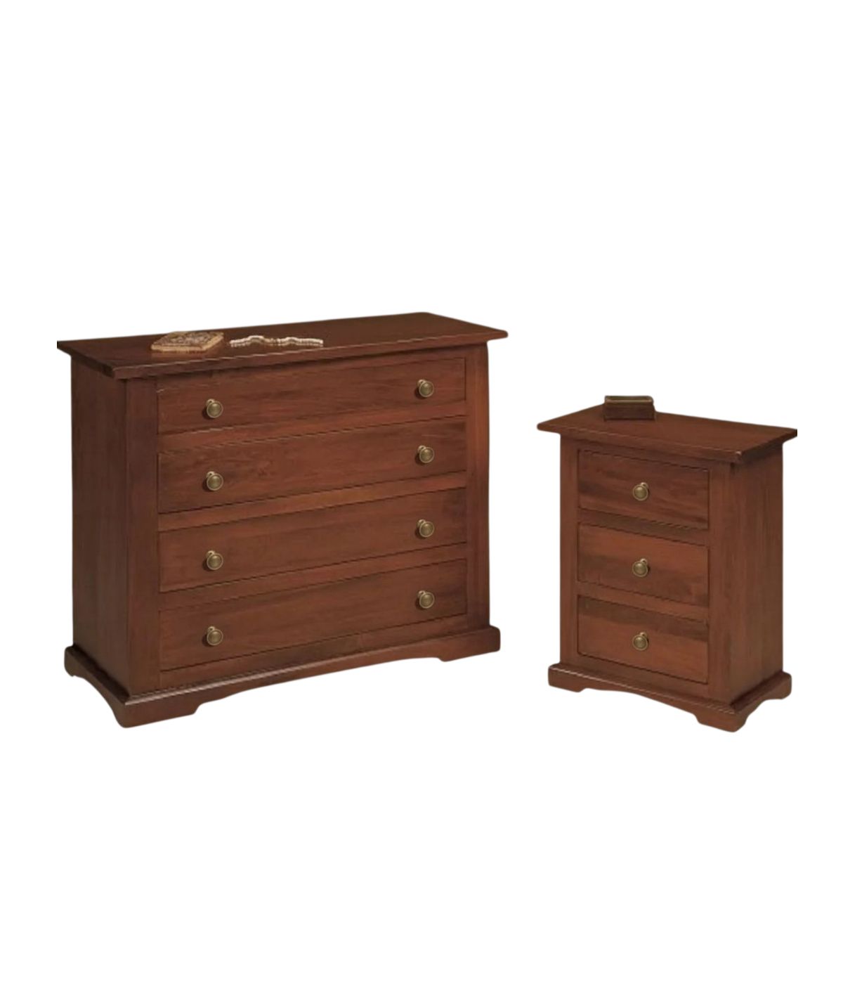 MOBILI 2G - COMODINO ARTE POVERA IN LEGNO 3 CASSETTI TINTA NOCE 60X35X70 (78) VISTA FRONTALE