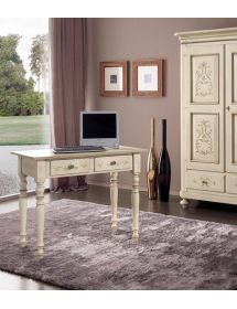 Scrivania 2 cassetti gambe tornite legno grezzo 105x55x80