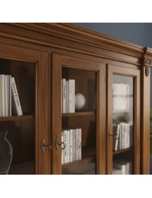 Cristalliera 3 porte classica intagliata legno tinta noce 200x50x224