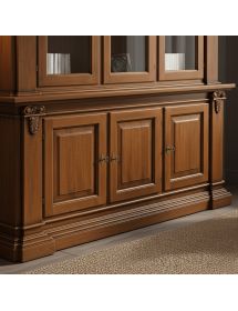 Cristalliera 3 porte classica intagliata legno tinta noce 200x50x224