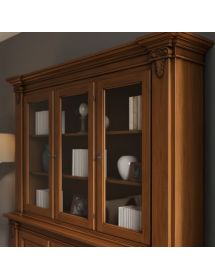 Cristalliera 3 porte classica intagliata legno tinta noce 200x50x224