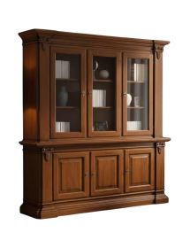 Cristalliera 3 porte classica intagliata legno tinta noce 200x50x224