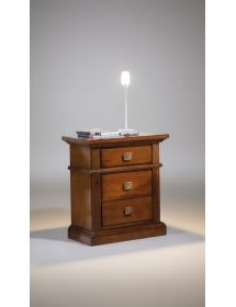 MOBILI 2G - COMODINO CLASSICO IN LEGNO 3 CASSETTI TINTA NOCE L.55 x P.37 H.67 vista frontale