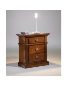 MOBILI 2G - COMODINO CLASSICO IN LEGNO 3 CASSETTI TINTA NOCE L.55 x P.37 H.67 vista frontale