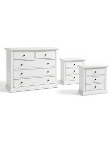 MOBILI 2G - GRUPPO COMO'A 5 CASSETTI  E 2 COMODINI A 3 CASSETTI LACCATO BIANCO OPACO vista como' e comodini