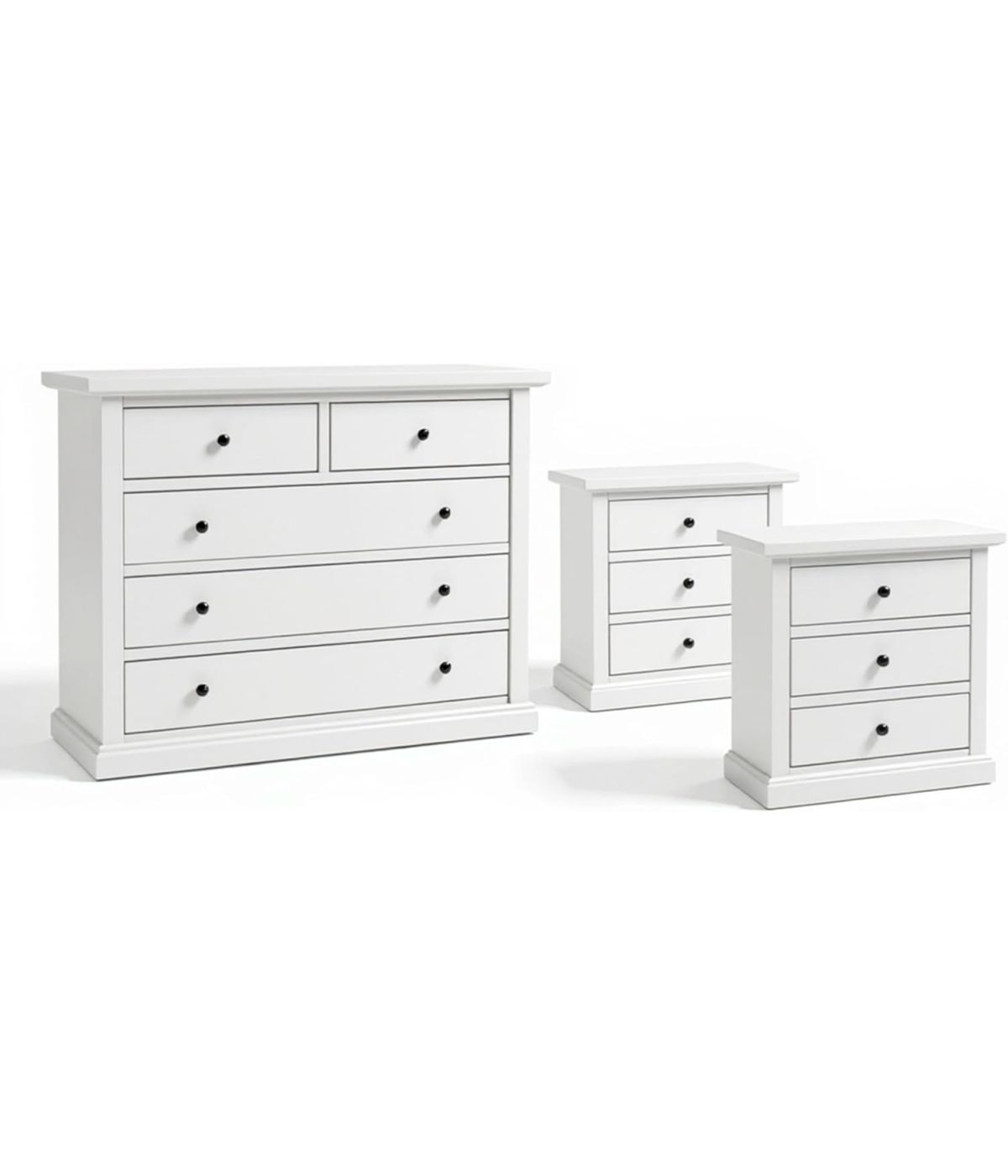 MOBILI 2G - GRUPPO COMO'A 5 CASSETTI  E 2 COMODINI A 3 CASSETTI LACCATO BIANCO OPACO vista como' e comodini