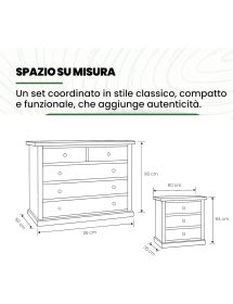 Gruppo notte in legno laccato bianco opaco con comò a 5 cassetti e 2 comodini a 3 cassetti – 1364