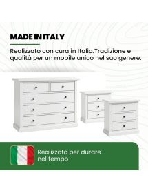 Gruppo notte in legno laccato bianco opaco con comò a 5 cassetti e 2 comodini a 3 cassetti – 1364