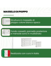 Gruppo notte in legno laccato bianco opaco con comò a 5 cassetti e 2 comodini a 3 cassetti – 1364