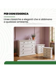 Gruppo notte in legno laccato bianco opaco con comò a 5 cassetti e 2 comodini a 3 cassetti – 1364