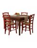 Set tavolo quadrato a libro noce 90x90 100x100 allungabile con 4 sedie rosse