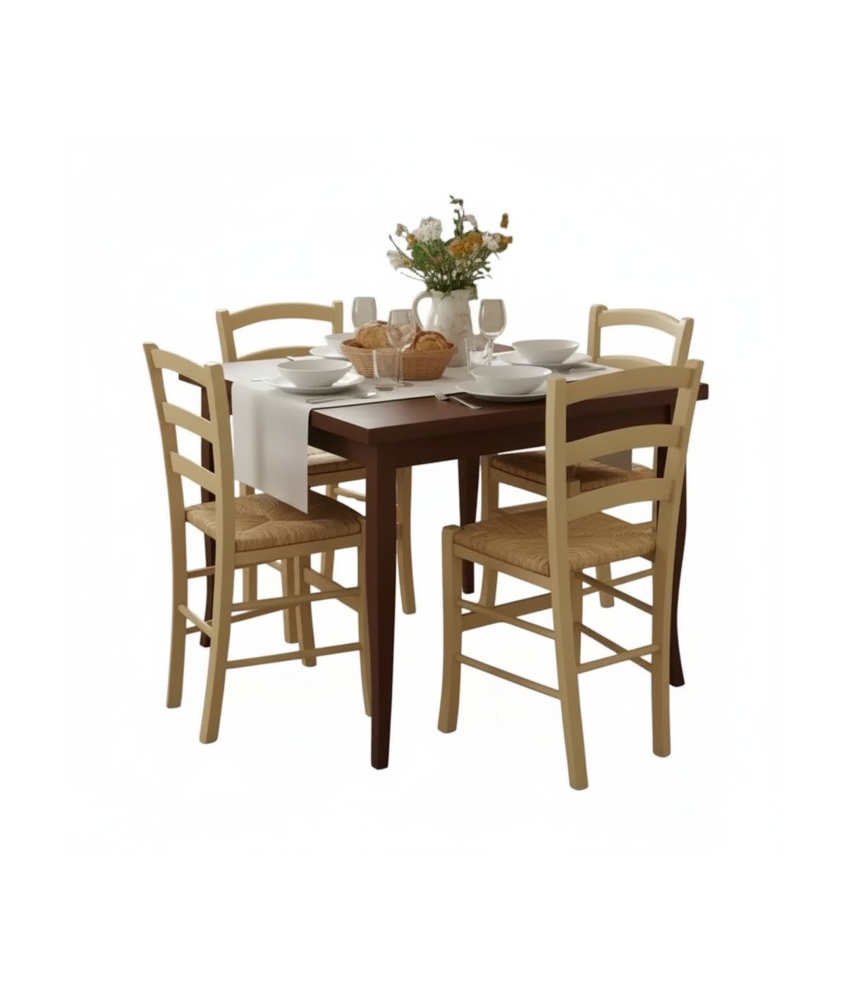 Set tavolo quadrato a libro noce 90x90 100x100 allungabile con 4 sedie gialle