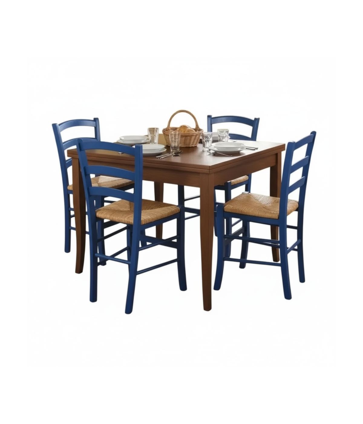 Set tavolo quadrato a libro noce 90x90 100x100 allungabile con 4