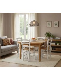 Set tavolo quadrato a libro noce chiaro 90x90 100x100 allungabile con 4 sedie bianche